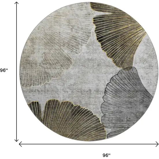 8' Gray Gold And Ivory Floral Washable Round Rug With UV Protection Photo 9