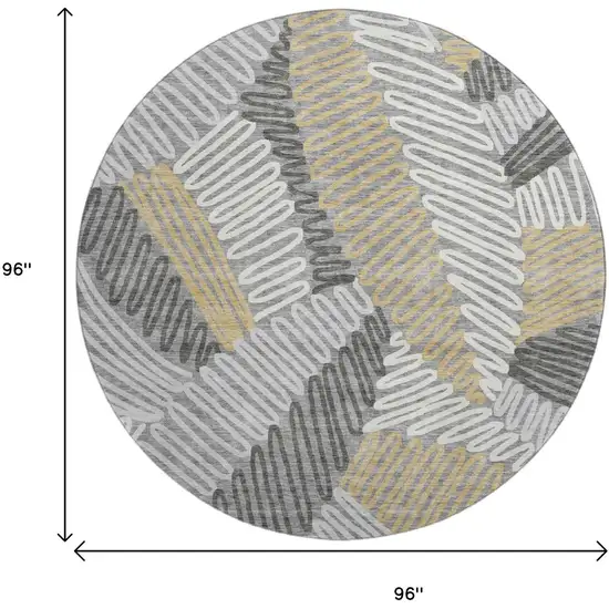 8' Gray Gold And Ivory Floral Washable Round Rug With UV Protection Photo 3