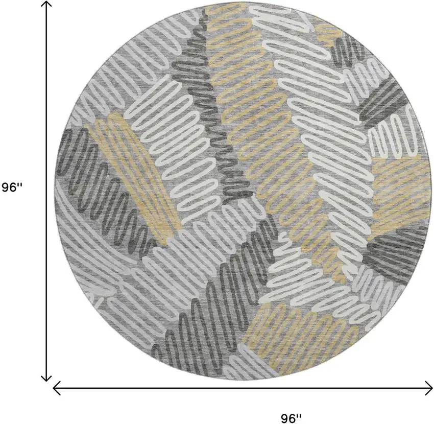 8' Gray Gold And Ivory Floral Washable Round Rug With UV Protection Photo 3