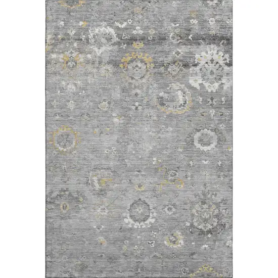 8' Gray Gold And Ivory Oriental Washable Area Rug With UV Protection Photo 1