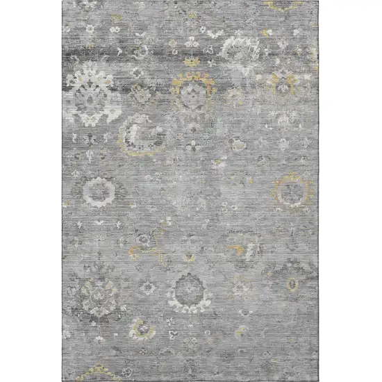8' Gray Gold And Ivory Oriental Washable Area Rug With UV Protection Photo 3