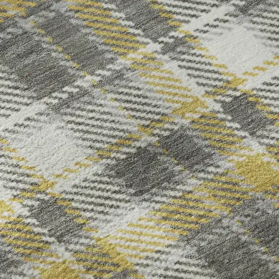 8' Gray Gold And Ivory Plaid Washable Round Rug With UV Protection Photo 8