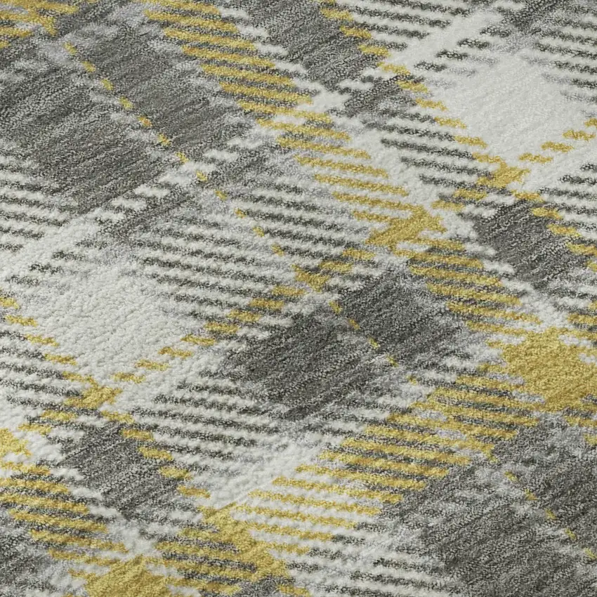 8' Gray Gold And Ivory Plaid Washable Round Rug With UV Protection Photo 8