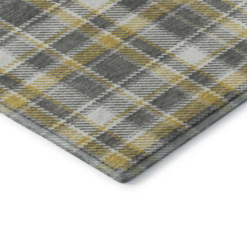 8' Gray Gold And Ivory Plaid Washable Round Rug With UV Protection Photo 6