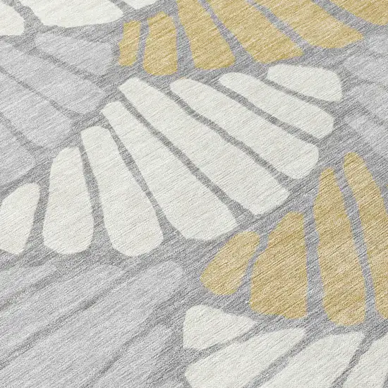 8' Gray Gold And Ivory Round Floral Washable Indoor Outdoor Area Rug Photo 9