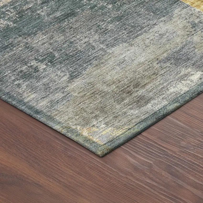 8' Gray Gold And Ivory Round Geometric Washable Indoor Outdoor Area Rug Photo 8