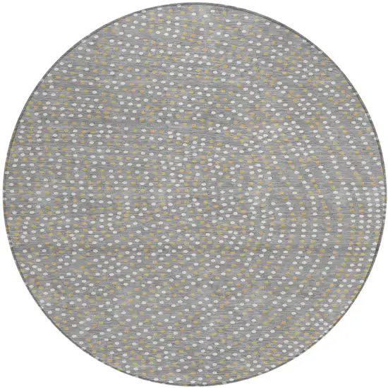 8' Gray Gold And Ivory Round Polka Dot Washable Indoor Outdoor Area Rug Photo 2
