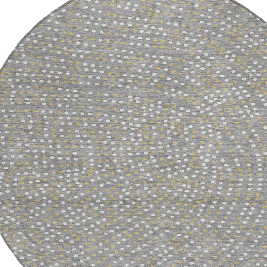 8' Gray Gold And Ivory Round Polka Dot Washable Indoor Outdoor Area Rug Photo 5