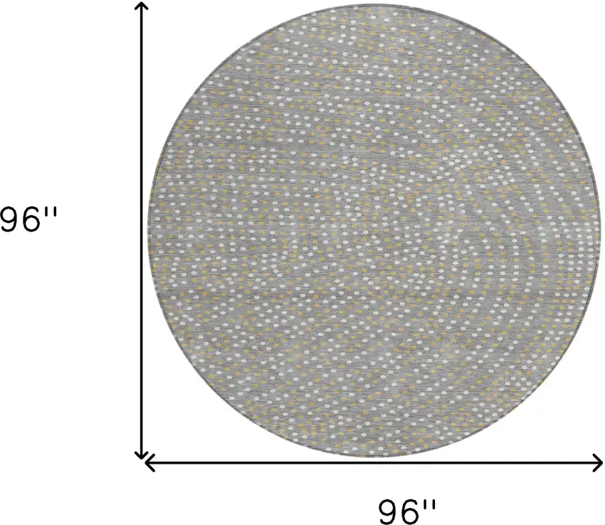 8' Gray Gold And Ivory Round Polka Dot Washable Indoor Outdoor Area Rug Photo 3