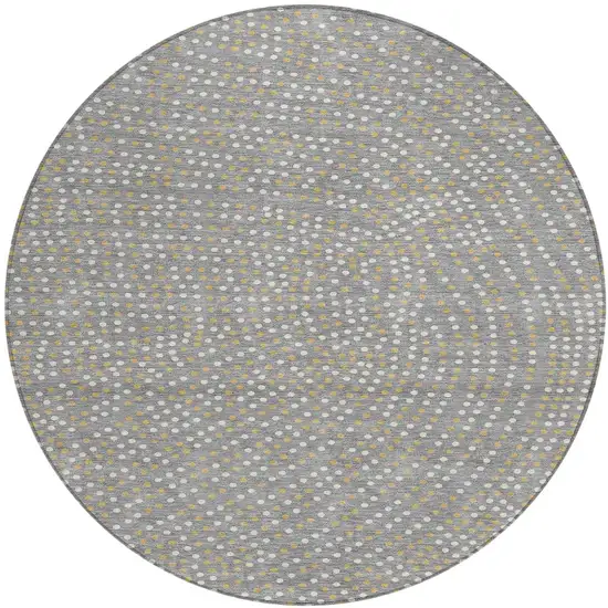 8' Gray Gold And Ivory Round Polka Dot Washable Indoor Outdoor Area Rug Photo 6