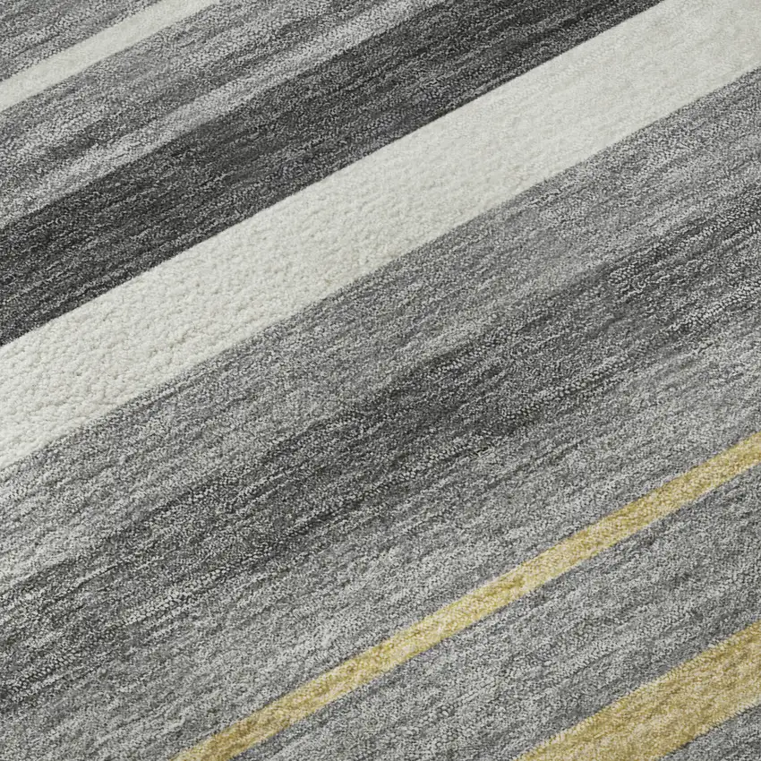 8' Gray Gold And Ivory Striped Washable Round Rug With UV Protection Photo 9