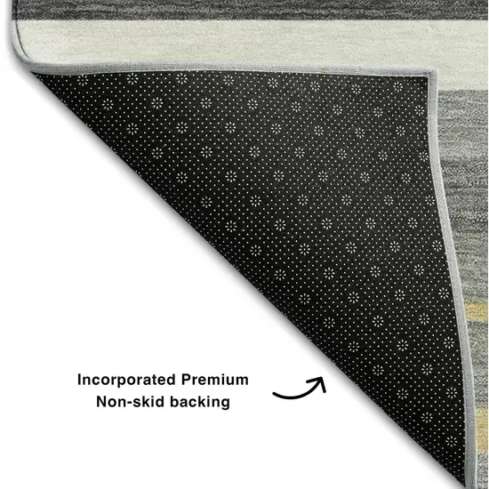 8' Gray Gold And Ivory Striped Washable Round Rug With UV Protection Photo 6