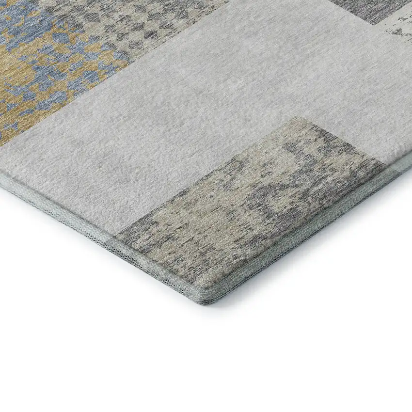 8' Gray Gold And Mint Green Geometric Washable Round Rug With UV Protection Photo 6