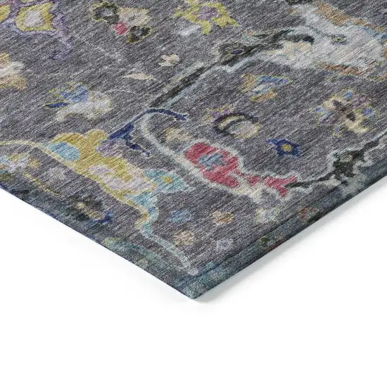 8' Gray Gold And Red Round Floral Washable Indoor Outdoor Area Rug Photo 6