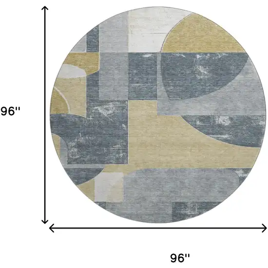 8' Gray Gold And Silver Abstract Geometric Washable Round Rug With UV Protection Photo 9