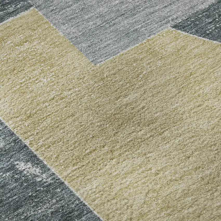 8' Gray Gold And Silver Abstract Geometric Washable Round Rug With UV Protection Photo 8