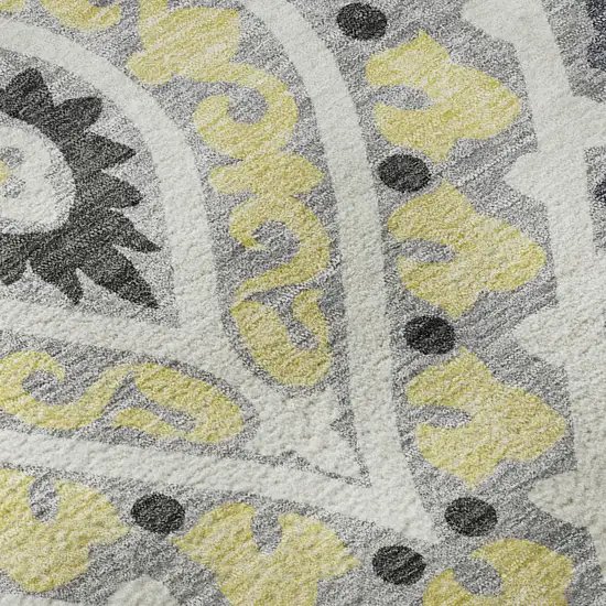 8' Gray Gold And Silver Diamond Washable Round Rug With UV Protection Photo 9