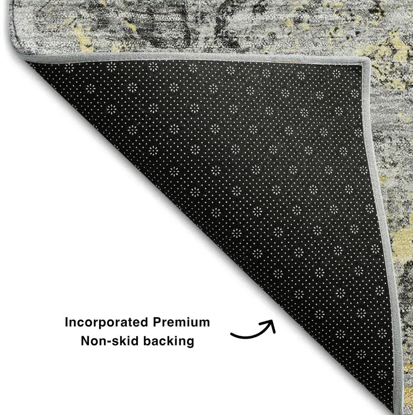 8' Gray Gold And Silver Diamond Washable Round Rug With UV Protection Photo 6