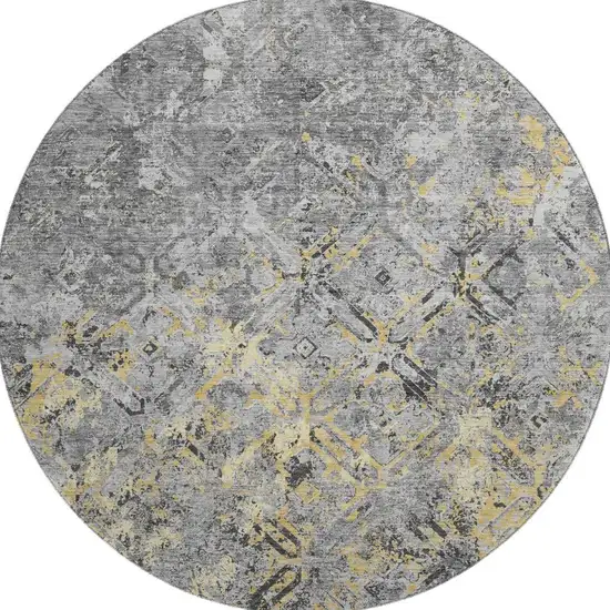 8' Gray Gold And Silver Diamond Washable Round Rug With UV Protection Photo 3