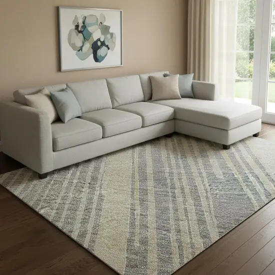 8' Gray Gold And Silver Geometric Washable Area Rug With UV Protection Photo 2