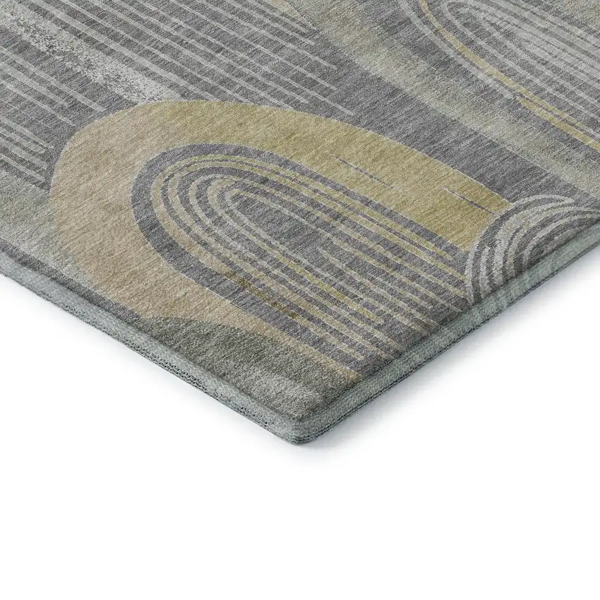 8' Gray Gold And Silver Geometric Washable Area Rug With UV Protection Photo 7