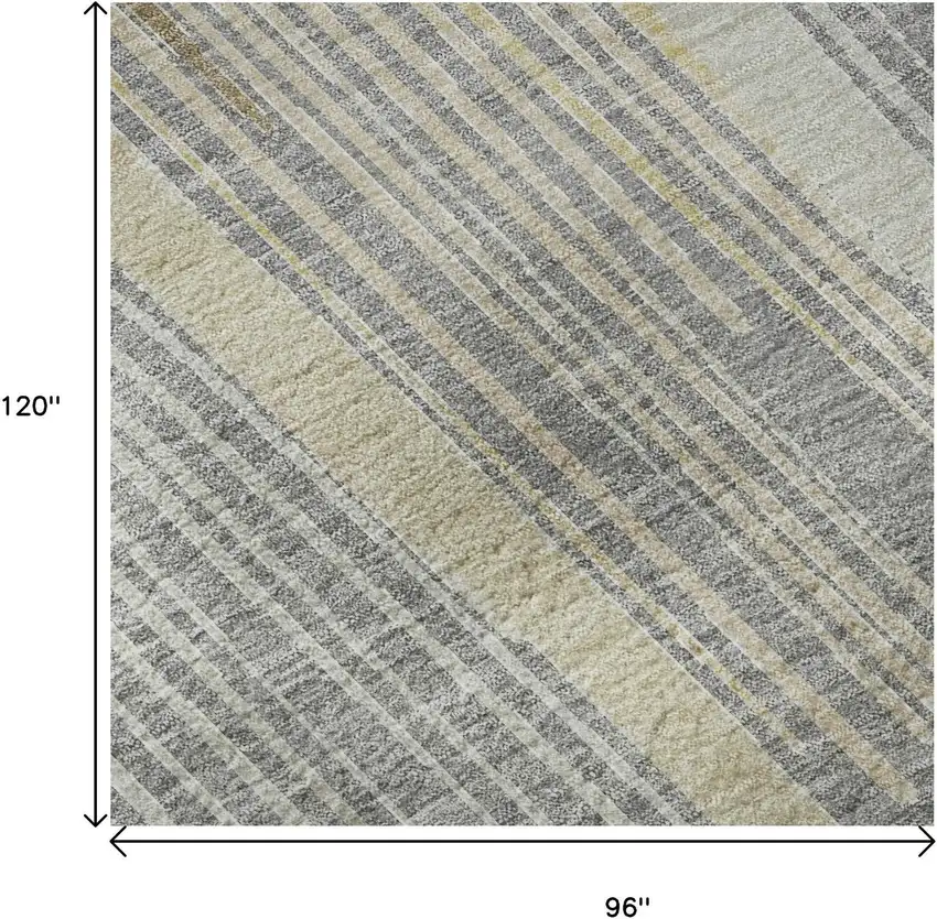 8' Gray Gold And Silver Geometric Washable Area Rug With UV Protection Photo 9