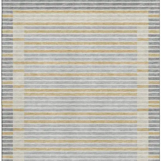 8' Gray Gold And Silver Striped Washable Area Rug With UV Protection Photo 3