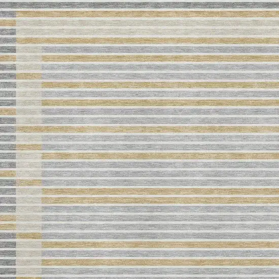 8' Gray Gold And Silver Striped Washable Area Rug With UV Protection Photo 2