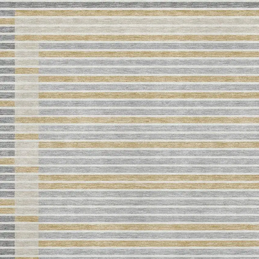 8' Gray Gold And Silver Striped Washable Area Rug With UV Protection Photo 2