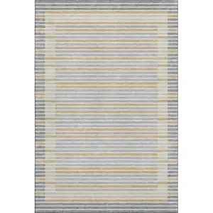 Photo of 8' Gray Gold And Silver Striped Washable Area Rug With UV Protection