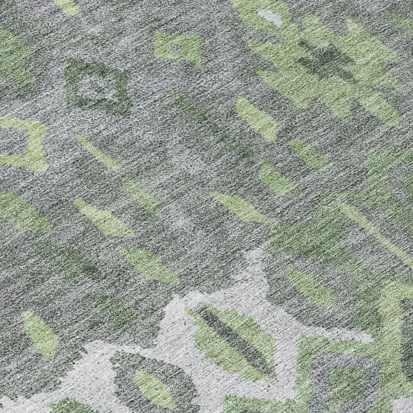 8' Gray Green And Ivory Round Geometric Washable Indoor Outdoor Area Rug Photo 8