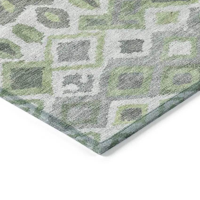 8' Gray Green And Ivory Round Geometric Washable Indoor Outdoor Area Rug Photo 7