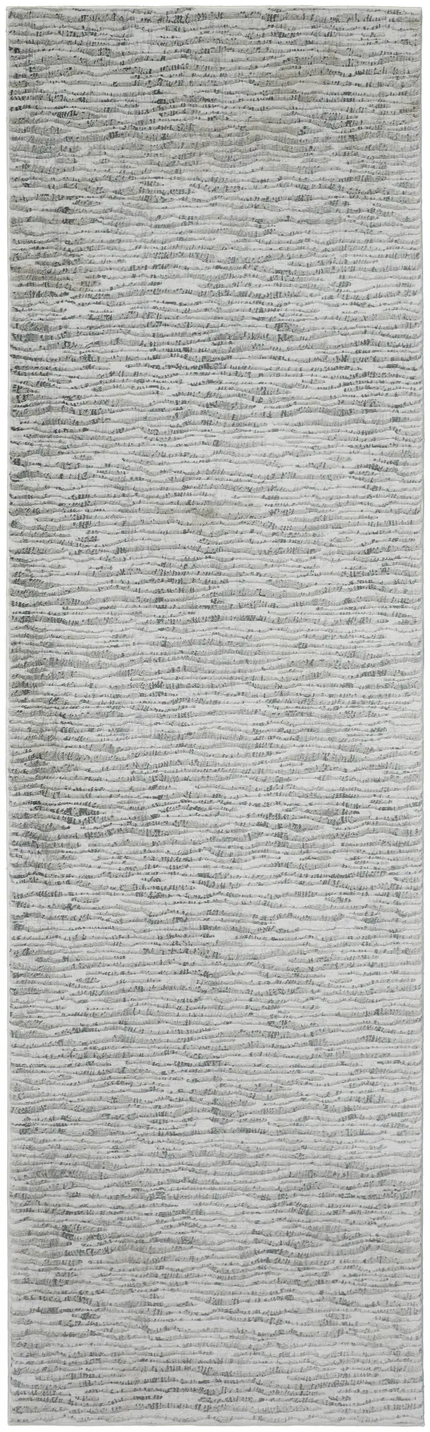 8' Gray Green And Ivory Striped Distressed Stain Resistant Runner Rug Photo 1