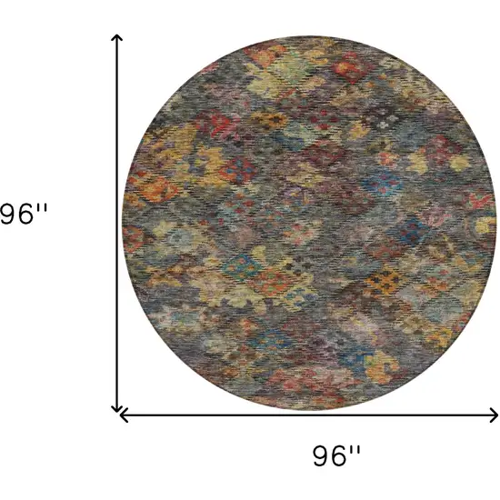 8' Gray Green And Terra Cotta Round Floral Washable Indoor Outdoor Area Rug Photo 8