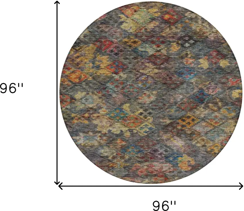 8' Gray Green And Terra Cotta Round Floral Washable Indoor Outdoor Area Rug Photo 8