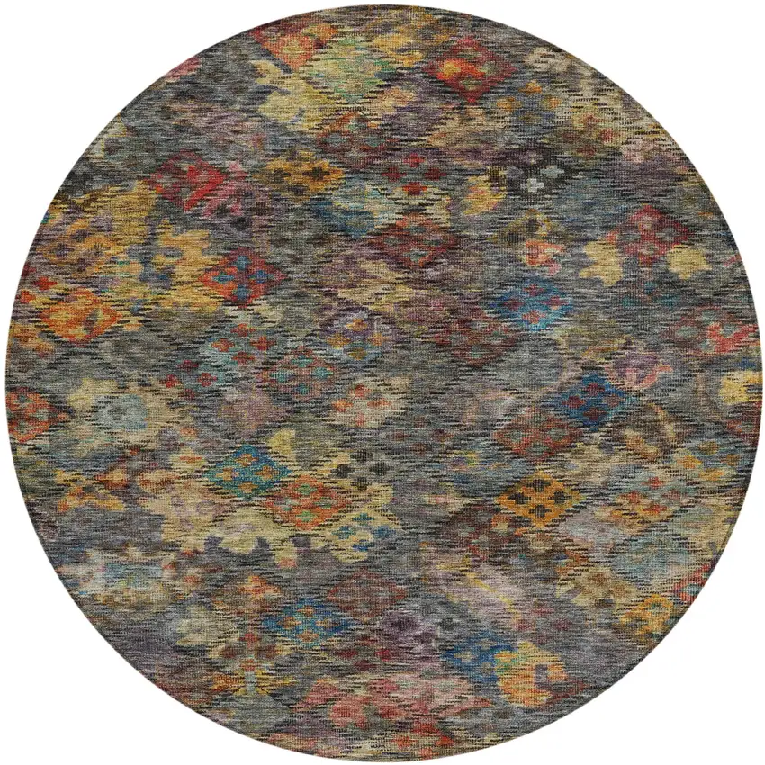 8' Gray Green And Terra Cotta Round Floral Washable Indoor Outdoor Area Rug Photo 2