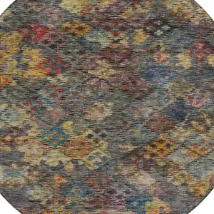 Photo of 8' Gray Green And Terra Cotta Round Floral Washable Indoor Outdoor Area Rug