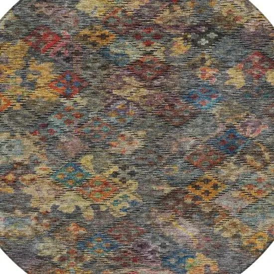 8' Gray Green And Terra Cotta Round Floral Washable Indoor Outdoor Area Rug Photo 6