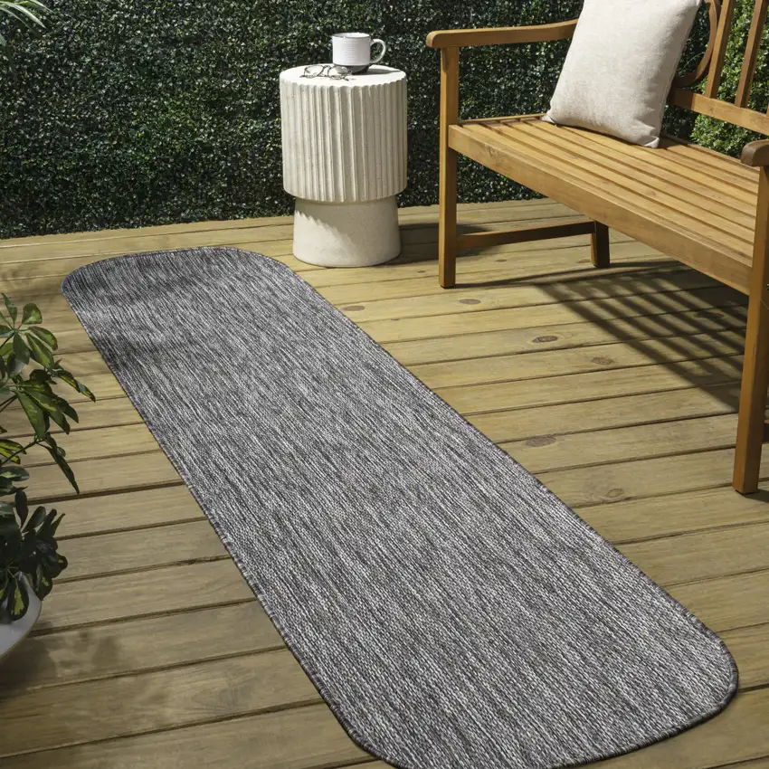 8' Gray Indoor Outdoor Runner Rug Photo 4