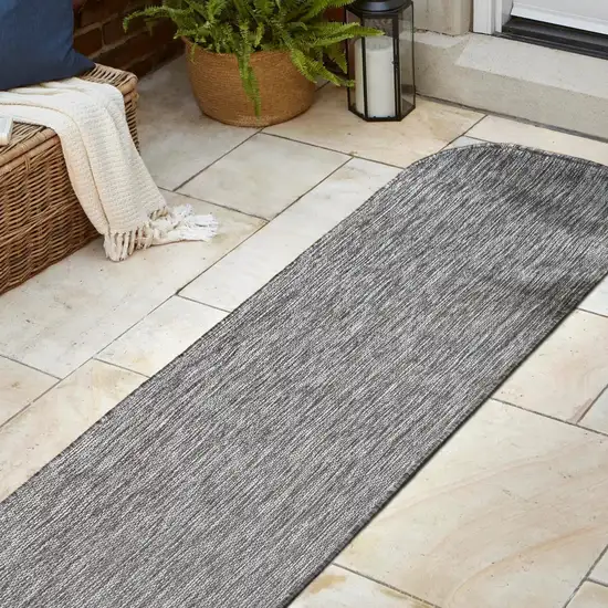 8' Gray Indoor Outdoor Runner Rug Photo 5