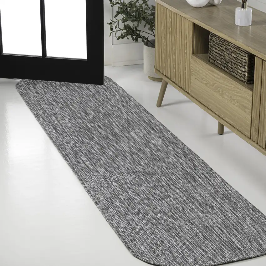 8' Gray Indoor Outdoor Runner Rug Photo 3