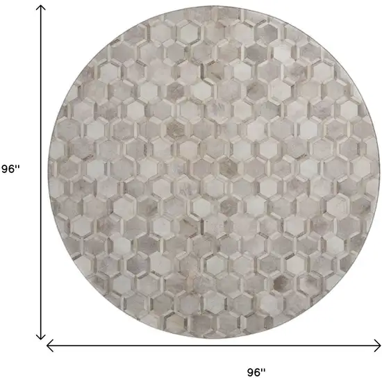 8' Gray Ivory And Beige Geometric Washable Round Rug With UV Protection Photo 3