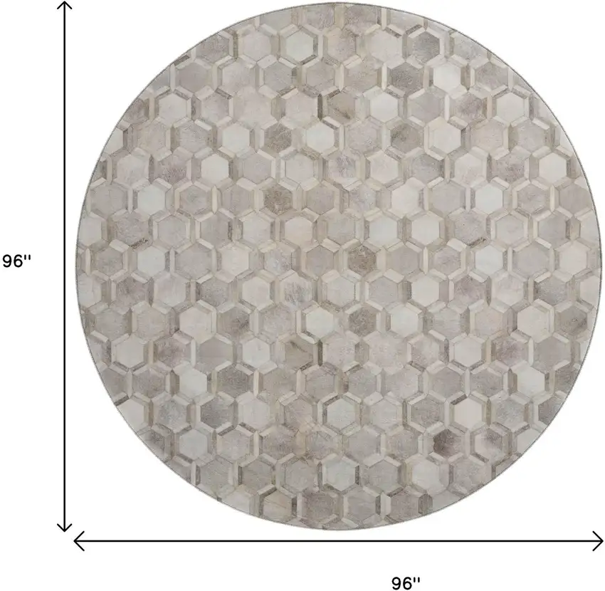 8' Gray Ivory And Beige Geometric Washable Round Rug With UV Protection Photo 3