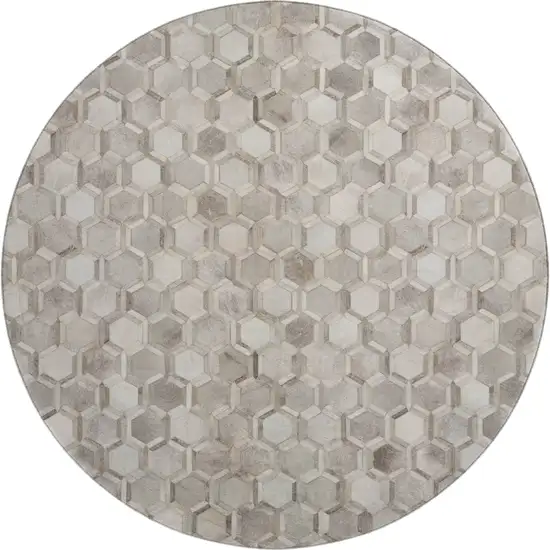 8' Gray Ivory And Beige Geometric Washable Round Rug With UV Protection Photo 2