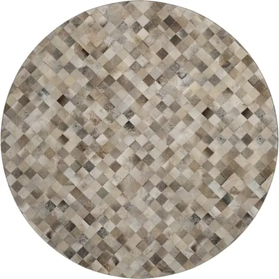 8' Gray Ivory And Beige Geometric Washable Round Rug With UV Protection Photo 2