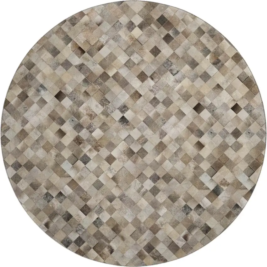 8' Gray Ivory And Beige Geometric Washable Round Rug With UV Protection Photo 2