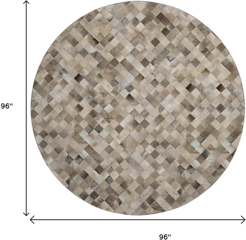 8' Gray Ivory And Beige Geometric Washable Round Rug With UV Protection Photo 3