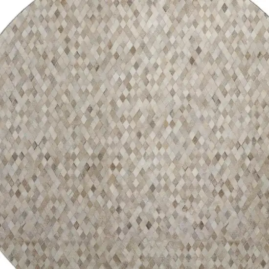 8' Gray Ivory And Beige Geometric Washable Round Rug With UV Protection Photo 4