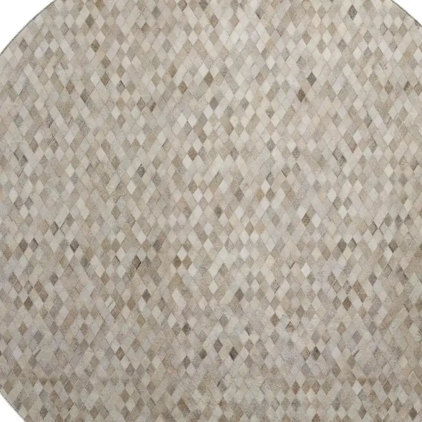 8' Gray Ivory And Beige Geometric Washable Round Rug With UV Protection Photo 4