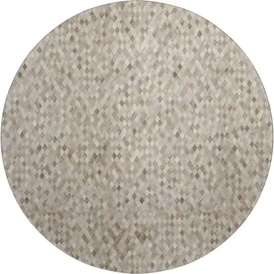 8' Gray Ivory And Beige Geometric Washable Round Rug With UV Protection Photo 2
